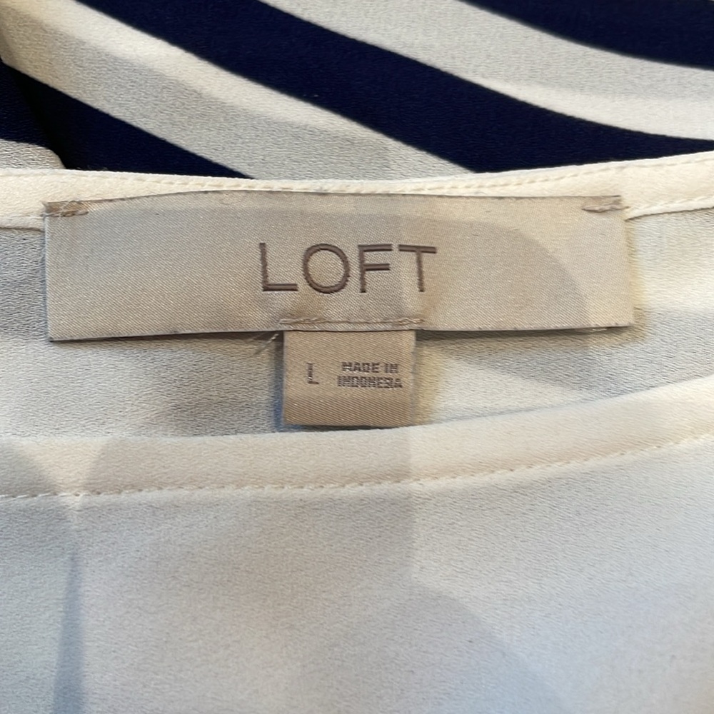 Loft Nautical Stripe Wide Neck Blouse, Navy, Size L - Picture 8 of 10
